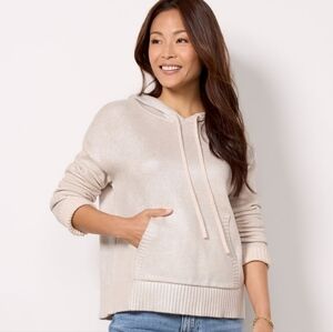Evereve Foil Hoodie Cream Pullover Drawstring Neck Sweater